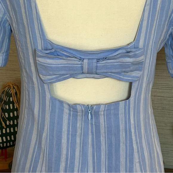 Anthropologie || Cape May Mini Bow Back Dress Linen Blend Blue Stripe Size 4 - Picture 5 of 11